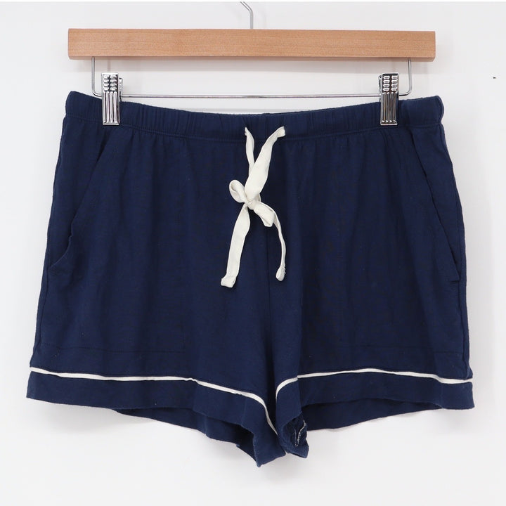Stars Above Navy Blue Modal Pajama Shorts White Piping Trim Size M