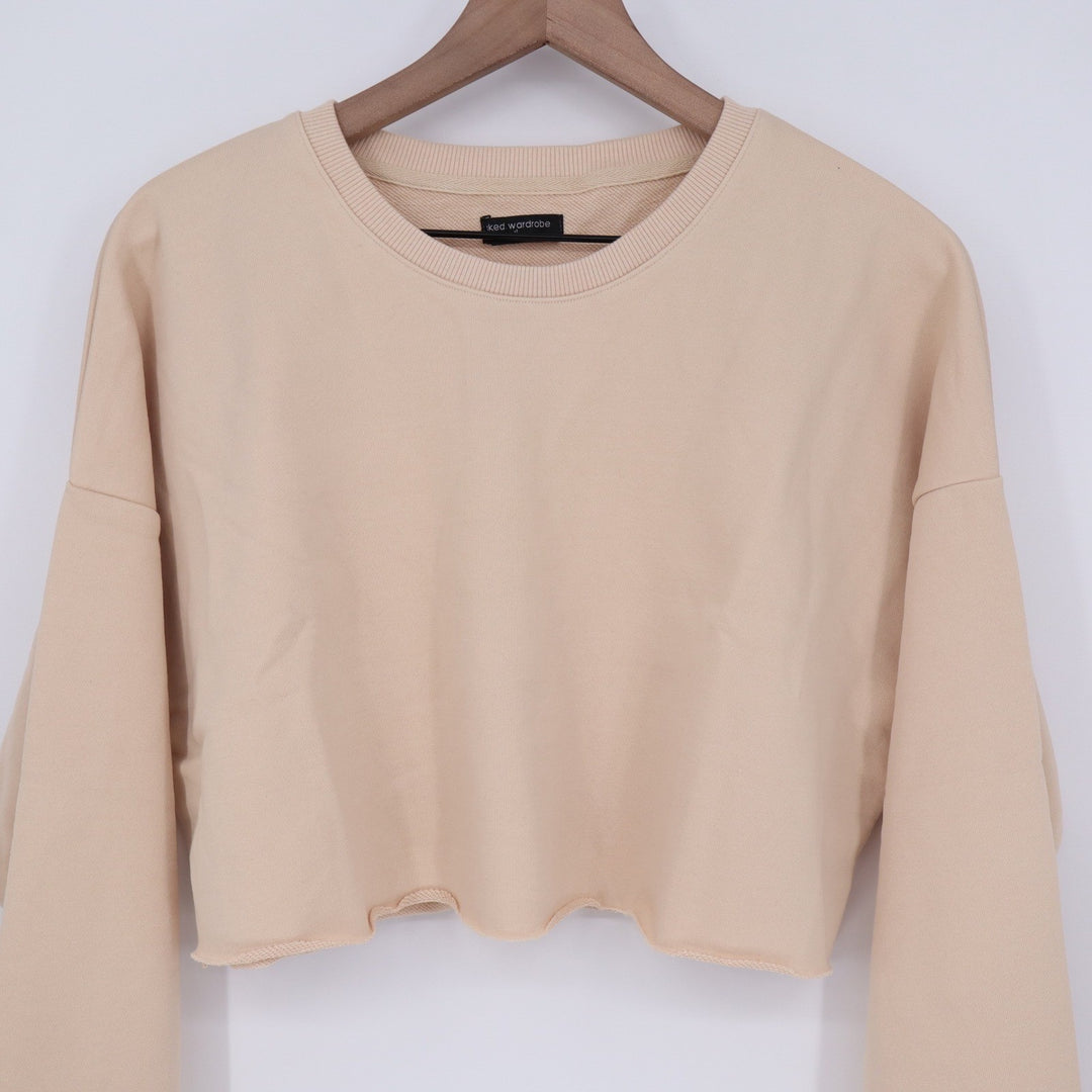 Naked Wardrobe Tan Beige Cropped Sweatshirt Raw Hem XL