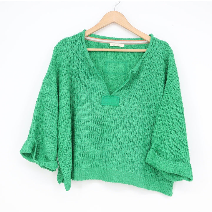 ILLA ILLA Green Chunky Knit Notched V-Neck Oversized Sweater Medium