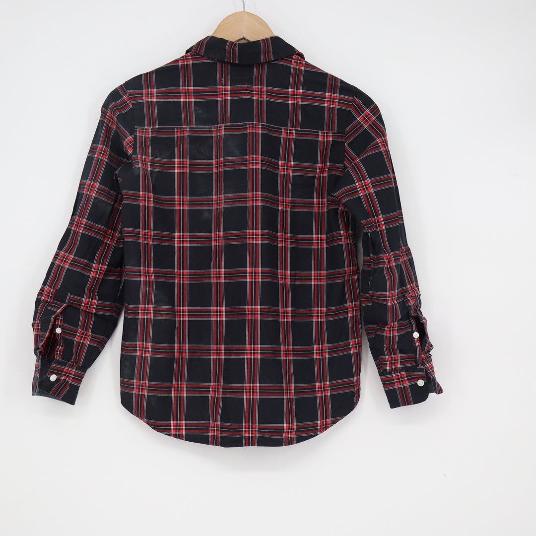 HM LOGG Boys Plaid Button Down Shirt Black Red White Size 12