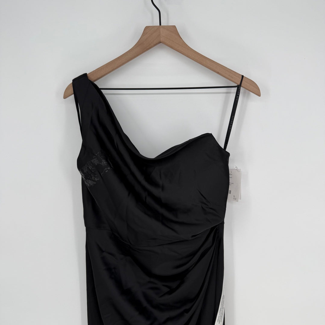 After Six Black One Shoulder Ruched Long Formal Evening Gown Dress Size 8