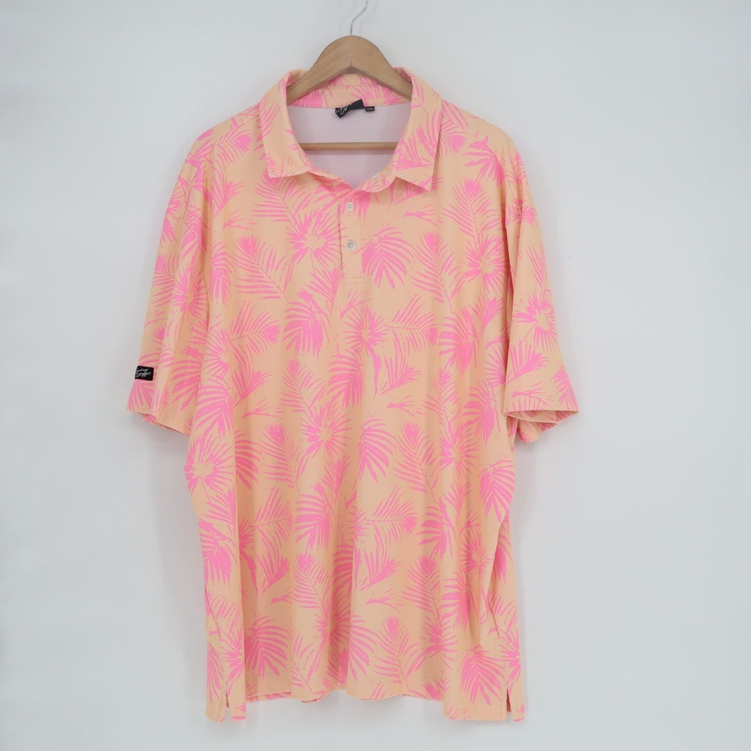 Sunday Swagger Polo Shirt Mens 3XL Yellow Pink Tropical Leaf Stretch Golf Tennis