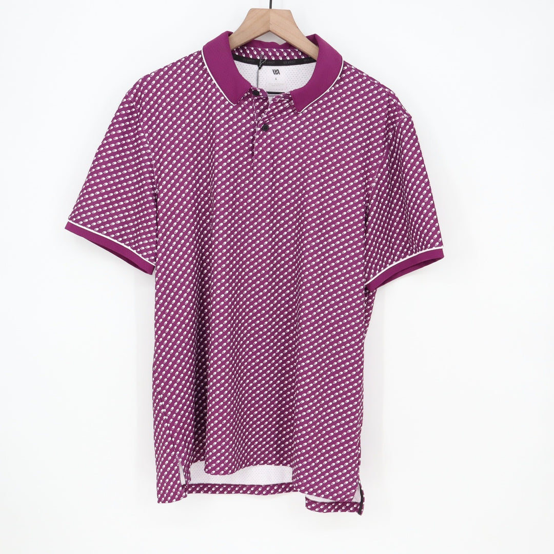 VRST Mens Contrast Printed Polo Roll Repeat Black Cherry Golf Shirt Large