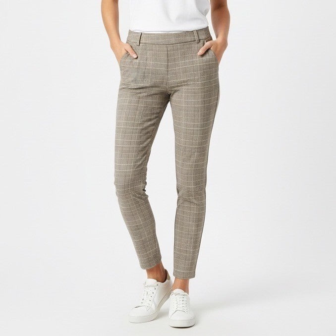 Tahari Dress Pants Womens large Beige Plaid Stretch Straight Leg Formal Business