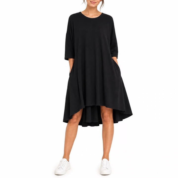 English Factory Black Knit Combo Pleated Back High Low Dress Small