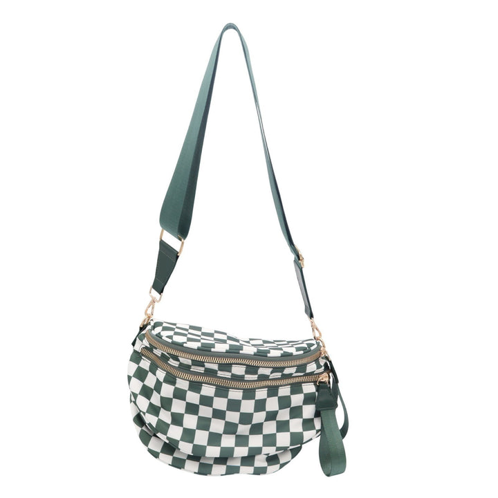 Womens Handbag Green White Check Detachable Adjustable Strap Crossbody Bag