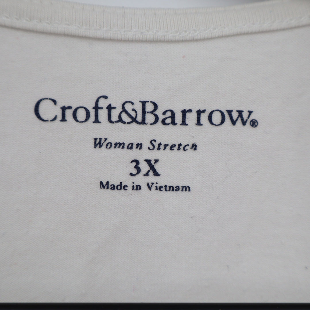 Croft & Barrow Woman Stretch Cream Crochet Neck Short Sleeve Tee Top Size 3X