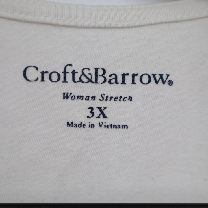 Croft & Barrow Woman Stretch Cream Crochet Neck Short Sleeve Tee Top Size 3X