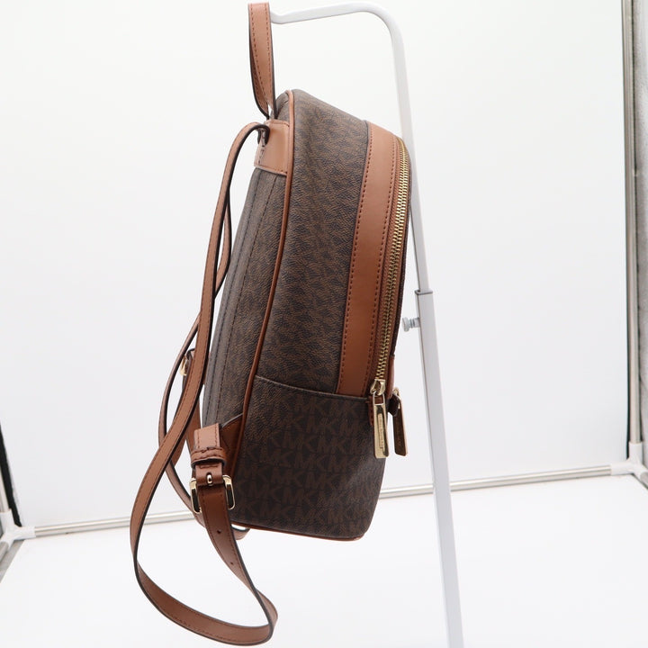 Michael Kors Abbey Medium Backpack Brown Signature Logo MK Gold Hardware Bag