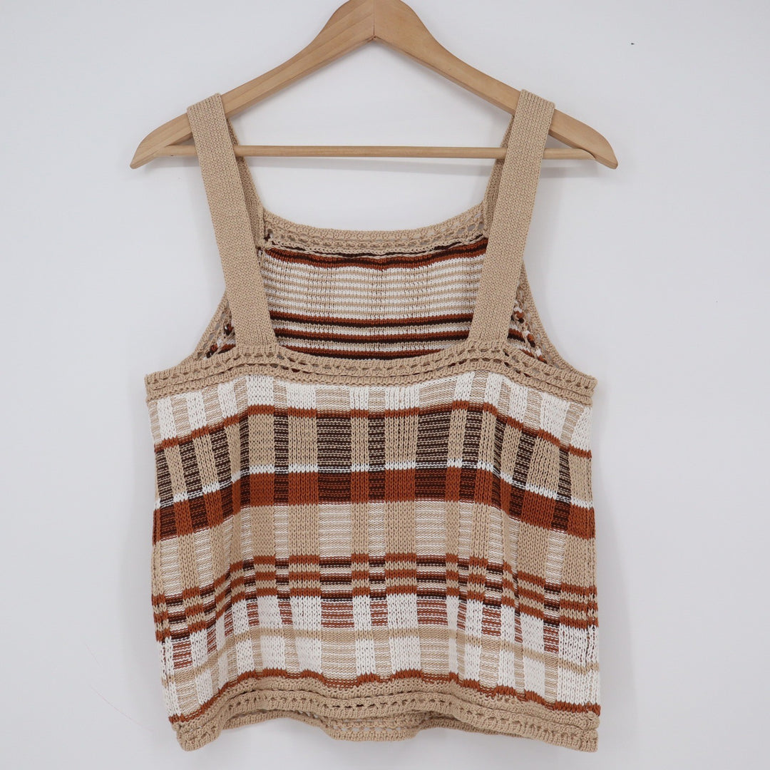 Banana Republic Tank Top Womens M Striped Knit Brown Tan Cotton Excellent