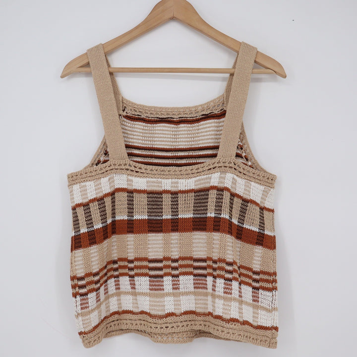 Banana Republic Tank Top Womens M Striped Knit Brown Tan Cotton Excellent