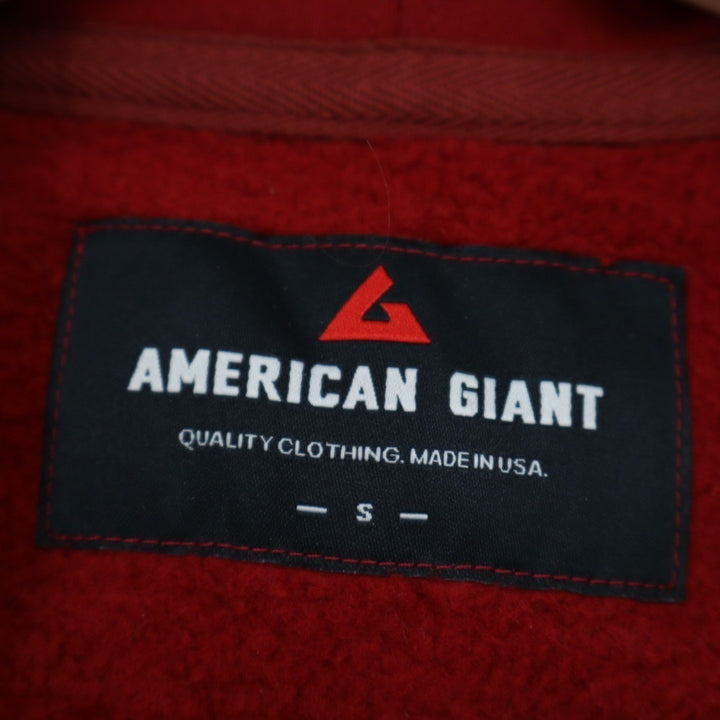 American Giant Hoodie Mens Small Red Logo Fleece Lined Cotton Kangaroo Pocket