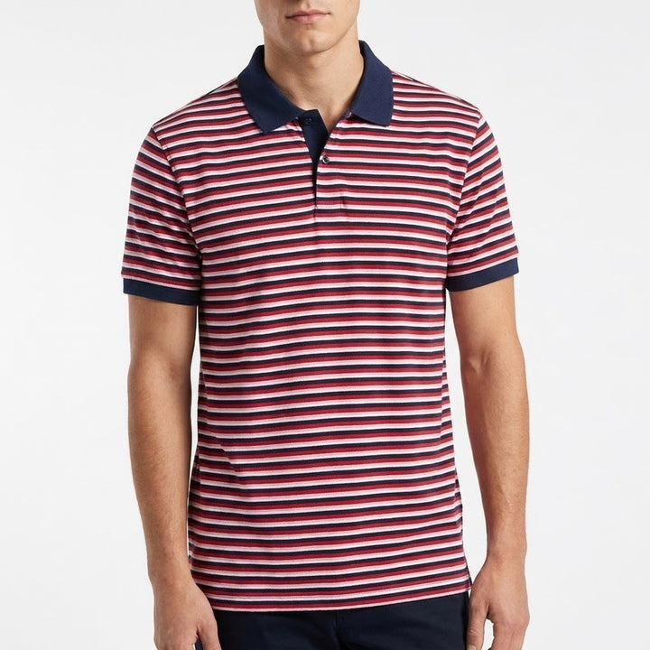 Walter Hagen Mens XL Clubhouse Stripe Pique Polo Pink Navy Blue