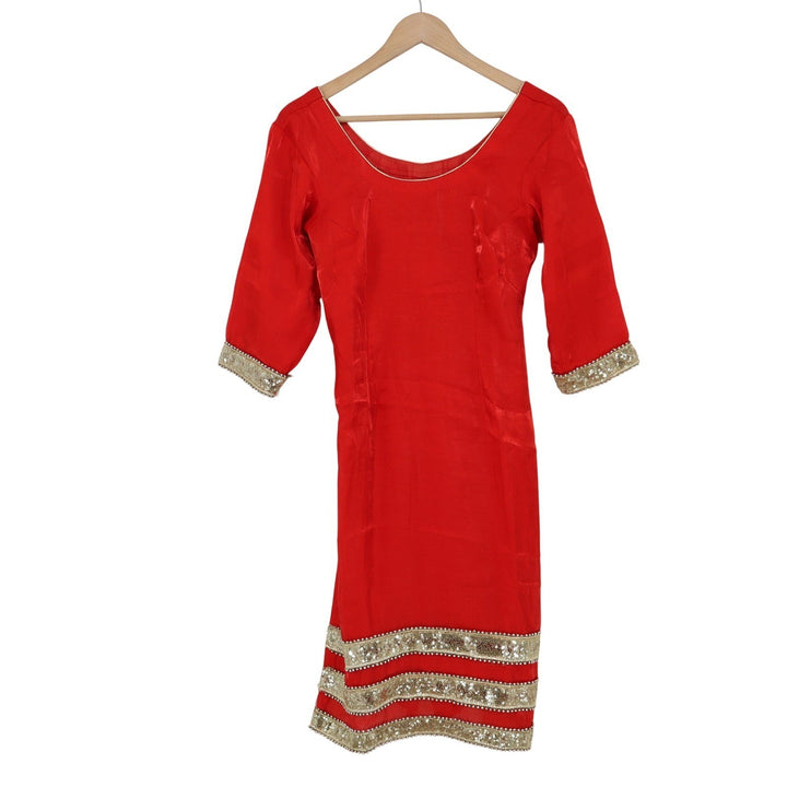 Unbranded Red Gold Sequin Embroidered Silk Kurta Tunic Dress Small 10279