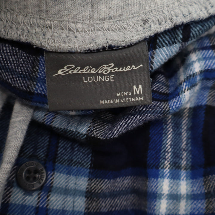 Eddie Bauer Lounge Mens Blue Plaid Cotton Pajama Pants Medium Drawstring