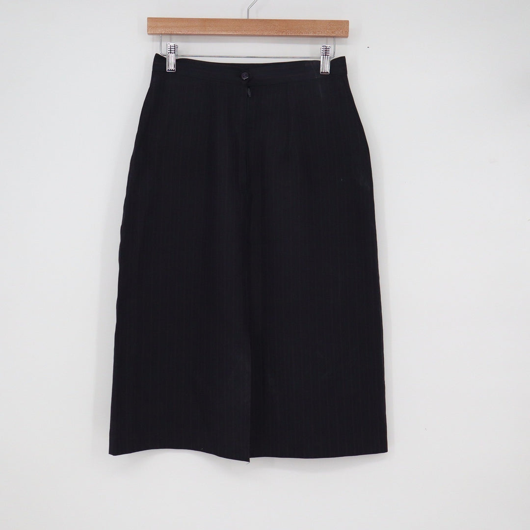 Black Pinstripe Midi Pencil Skirt Women Size S Tailored Office Business Wear