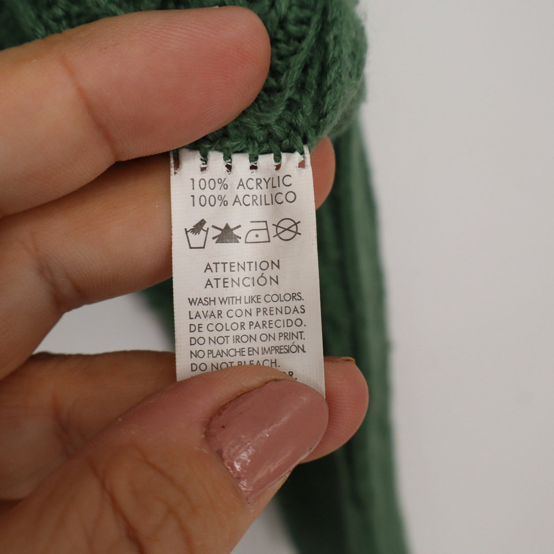 Momo Wonder Rocket Green Cable Knit Button Front Cardigan Sweater Bobble Detail