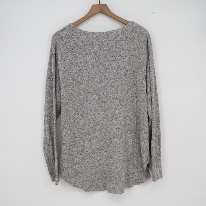 Ava & Viv Womens Plus 1X Grey Marled V-Neck Long Sleeve Knit Top Curved Hem