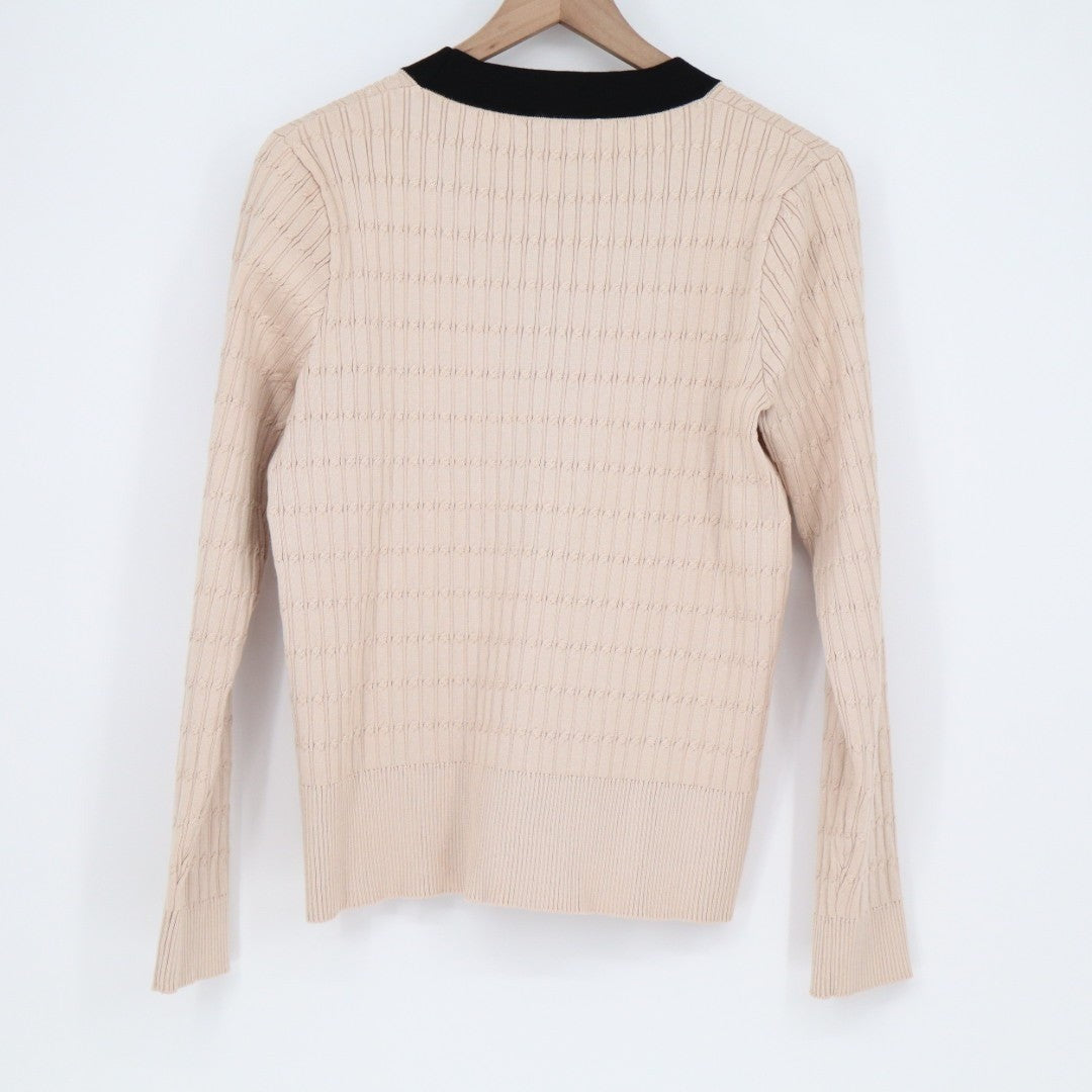 Adrianna Papell Cardigan Sweater Womens Large Blush Knitted Ribbed Long Sleeve