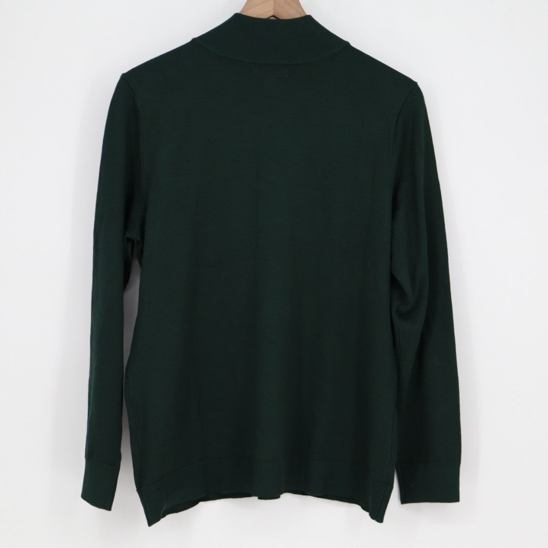 Calvin Klein Sweater Womens Large Green Mock Neck Shoulder Button Long Sleeve