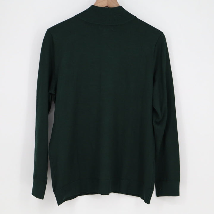 Calvin Klein Sweater Womens Large Green Mock Neck Shoulder Button Long Sleeve