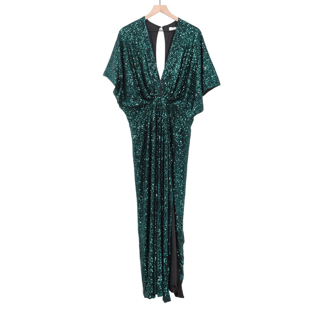 Showpo Miyah Maxi Dress Emerald Green Sequin Plunge Open Back Size 12 SD23080045