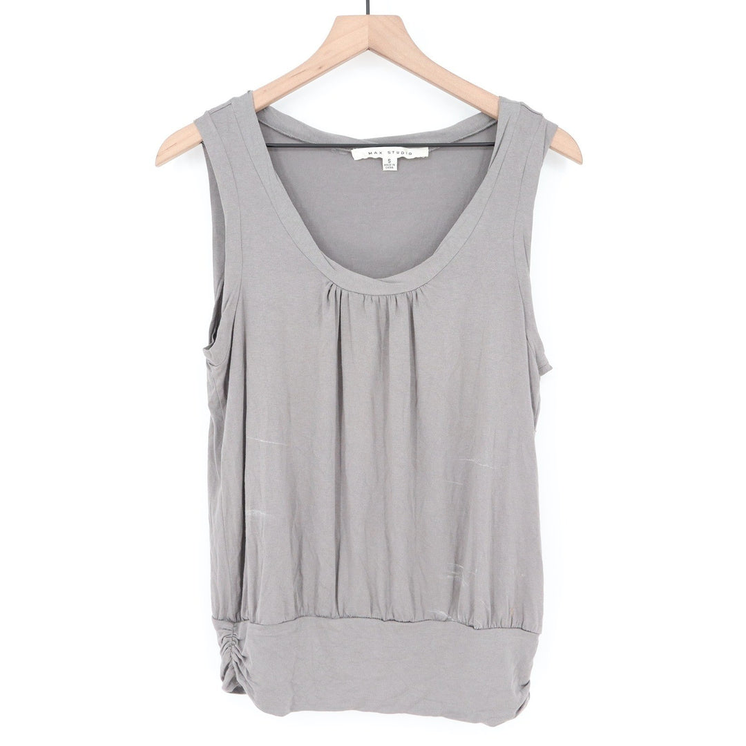 Max Studio Grey Sleeveless Pleated Scoop Neck Blouson Top 4703T72 Size S