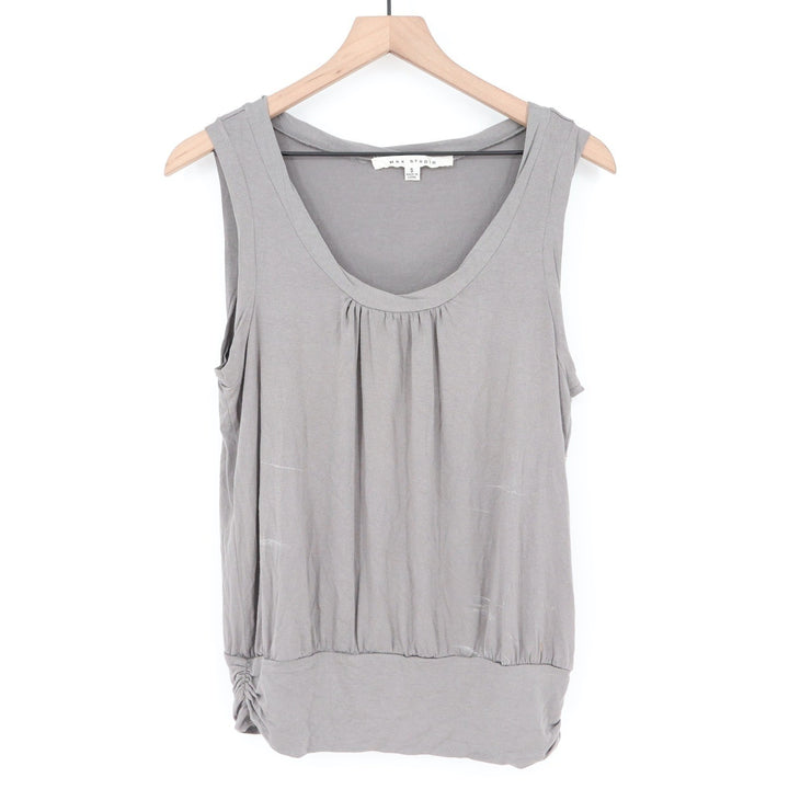 Max Studio Grey Sleeveless Pleated Scoop Neck Blouson Top 4703T72 Size S