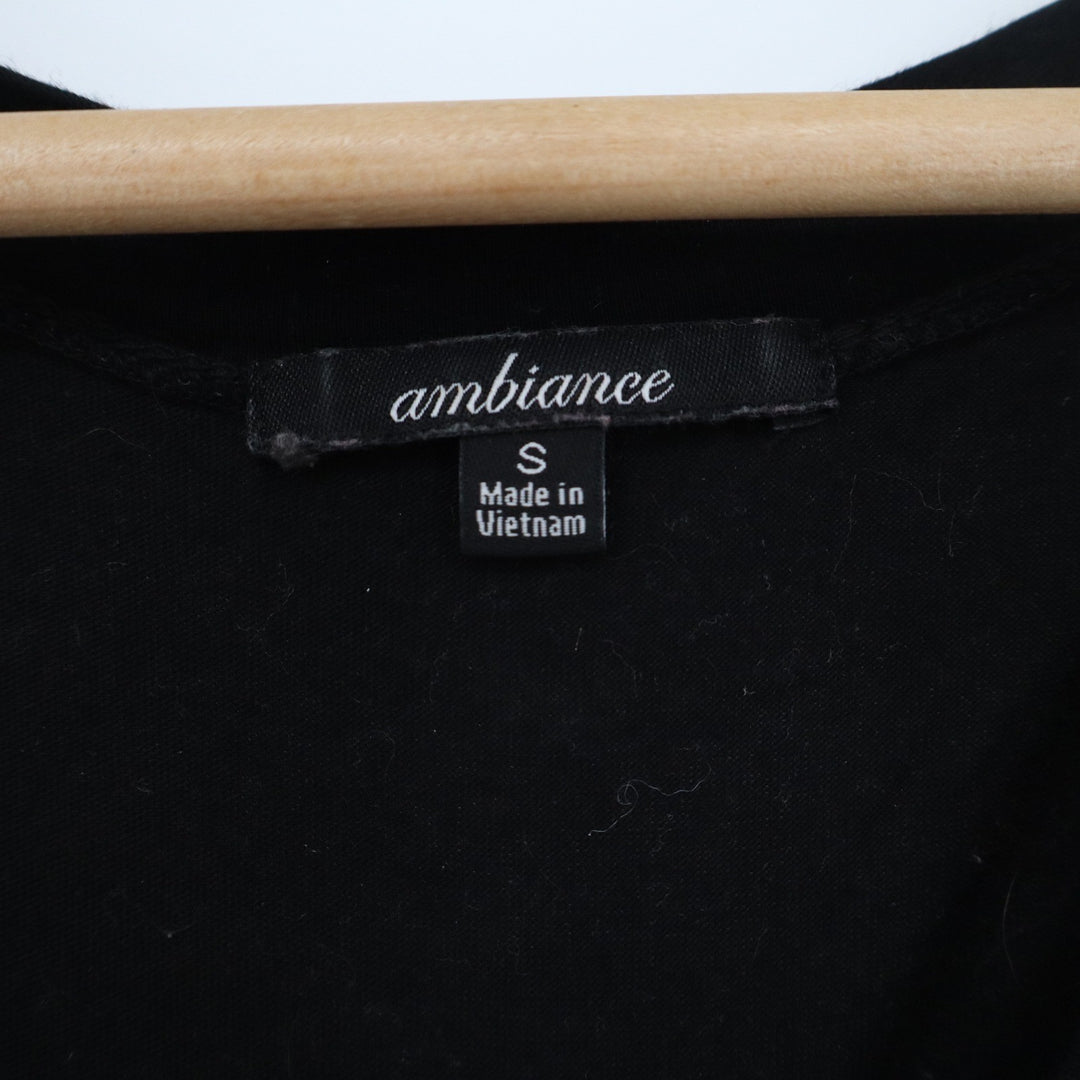 Ambiance Womens Black V-Neck Short Sleeve Cotton Stretch Basic Tee Shirt Small