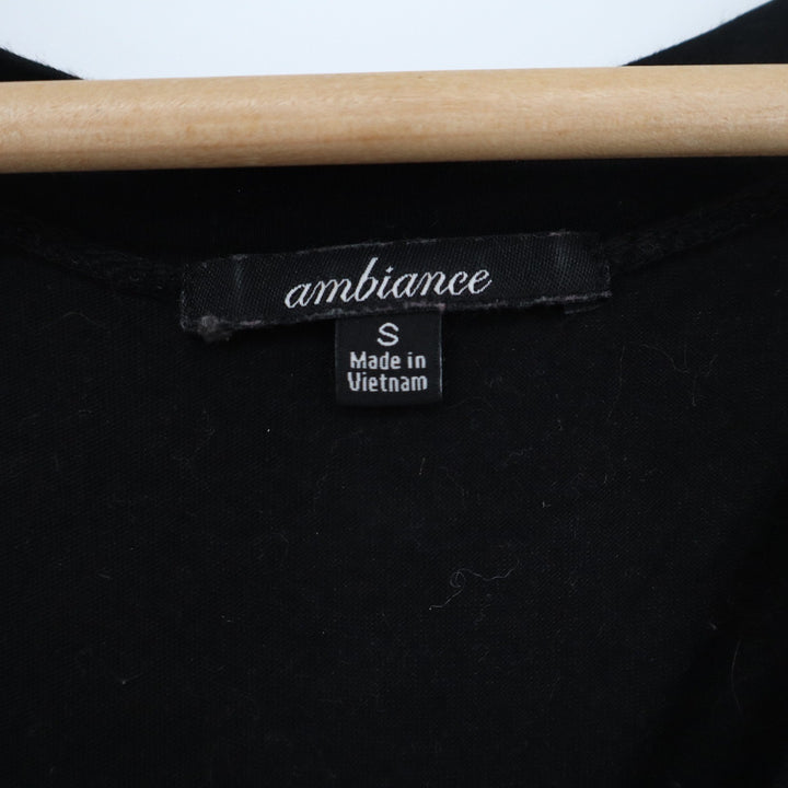 Ambiance Womens Black V-Neck Short Sleeve Cotton Stretch Basic Tee Shirt Small