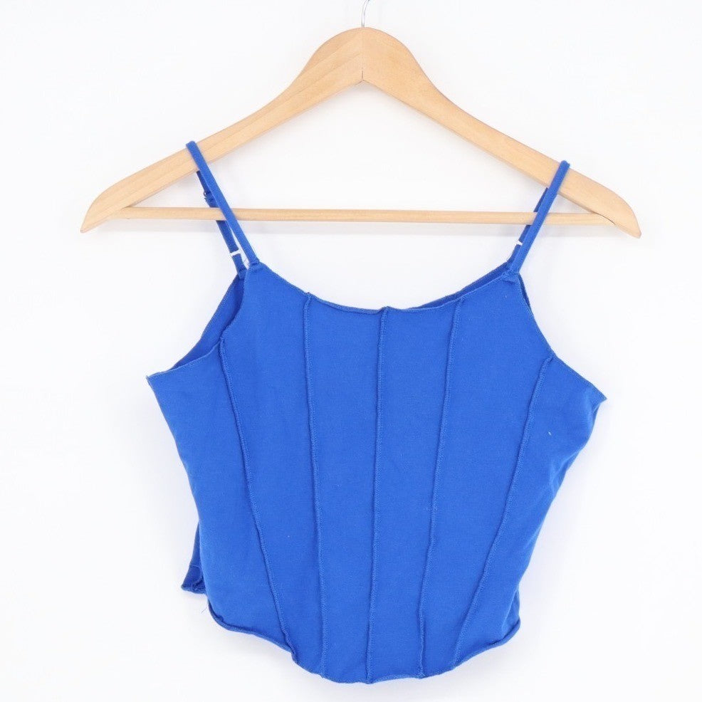 Shein Crop Corset Top Women Small Blue Cotton Stretch Adjustable Spaghetti Strap