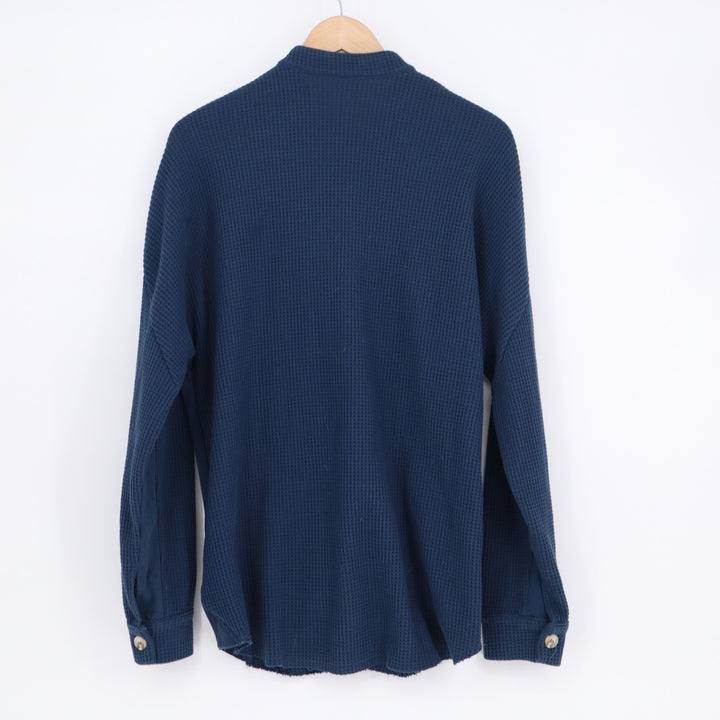 Chouyatou Shirt Jacket Women M Blue Waffle Knit Long Sleeve Flap Pockets Shacket