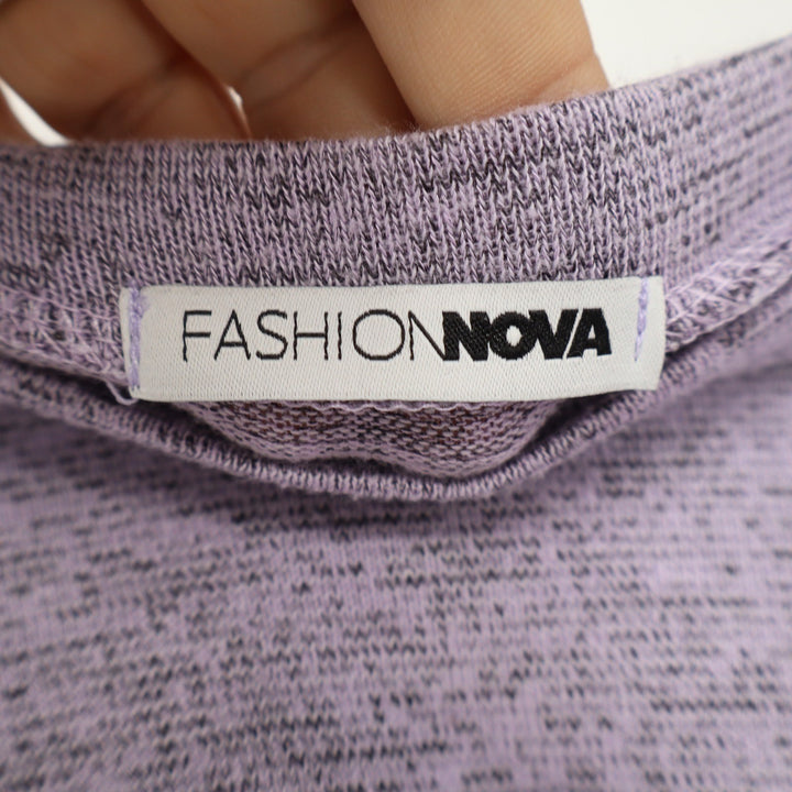 Fashion Nova Womens Lavender Heathered Long Sleeve Crop Top Size L