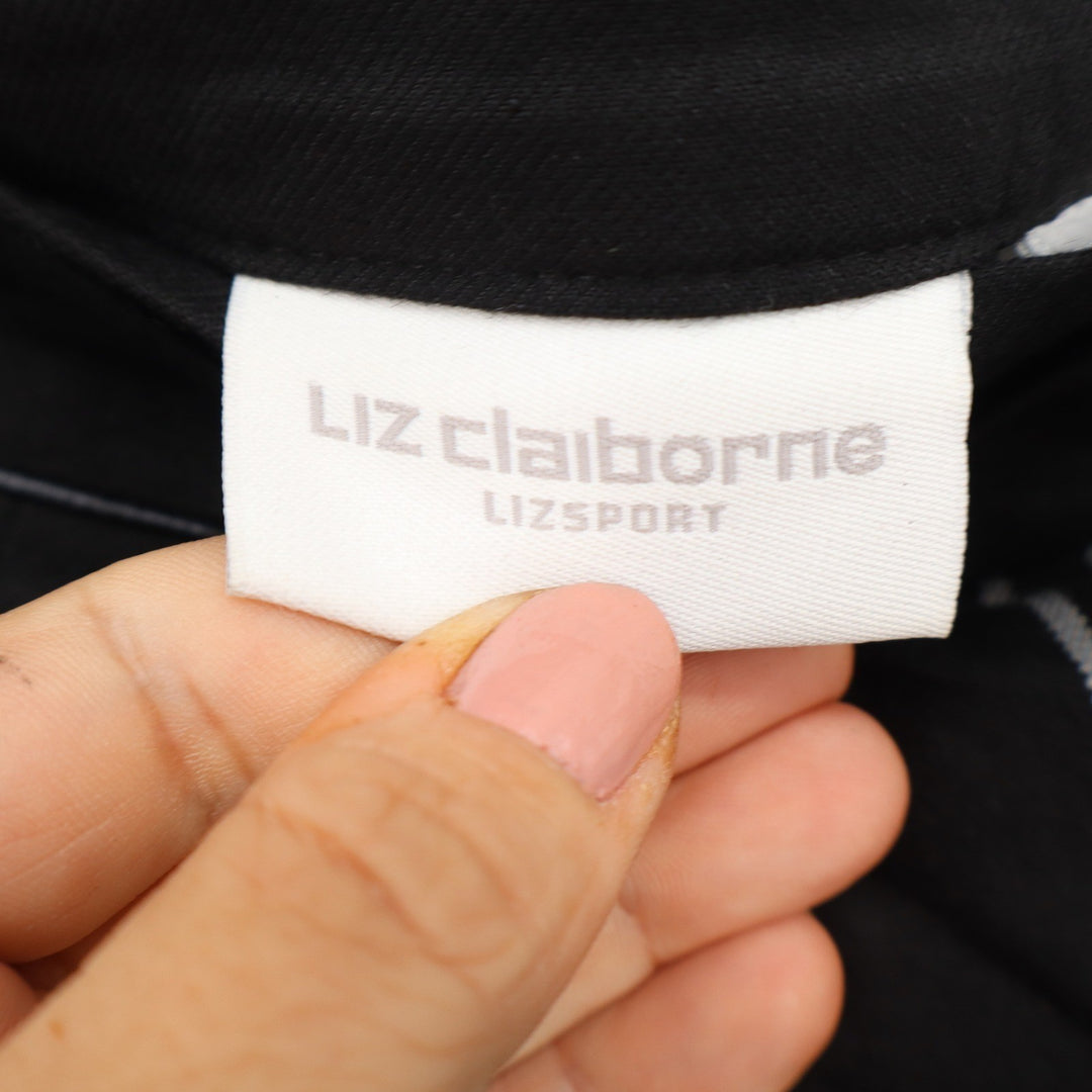 Liz Claiborne Lizsport Black Striped Viscose Wool Maxi Skirt Size 12 Career 90s
