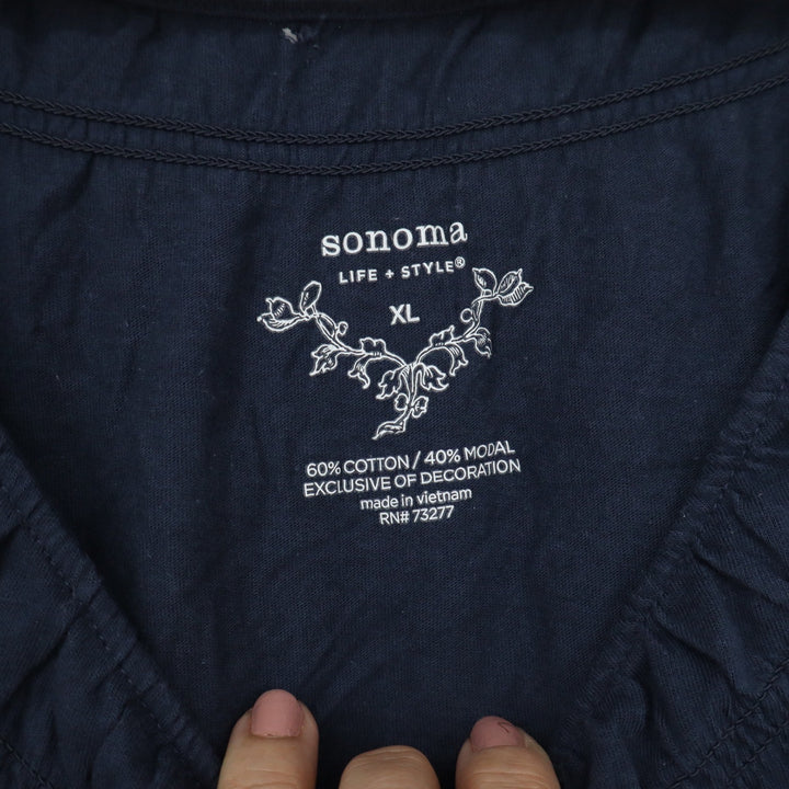 Sonoma Life + Style Navy Blue Scoop Neck Short Sleeve Top XL Cotton Modal Blend