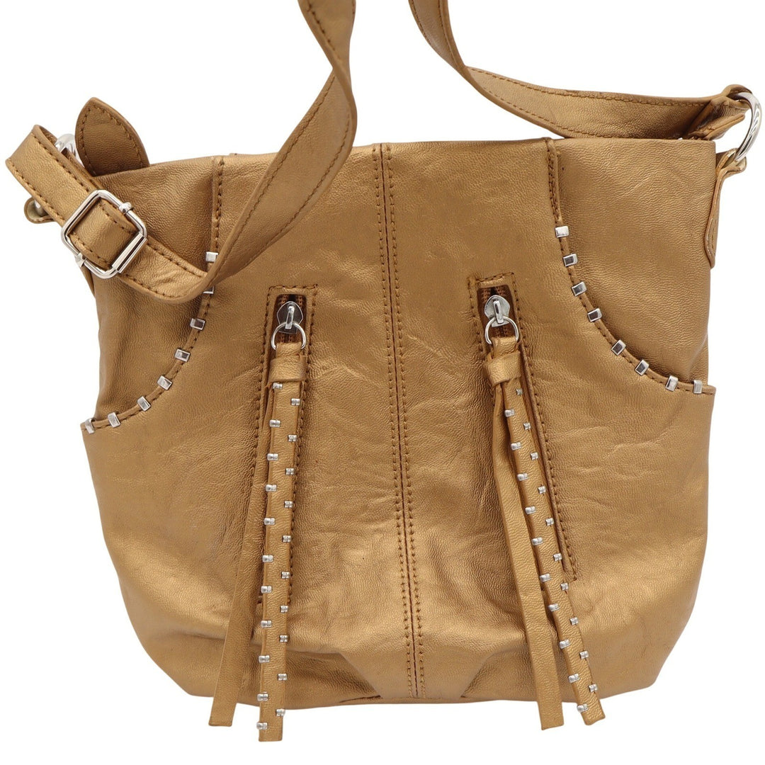 Bueno Crossbody Bag Womens Medium Gold Metallic Studded Tassel Excellent