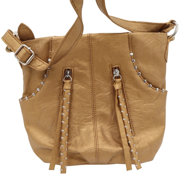 Bueno Crossbody Bag Womens Medium Gold Metallic Studded Tassel Excellent