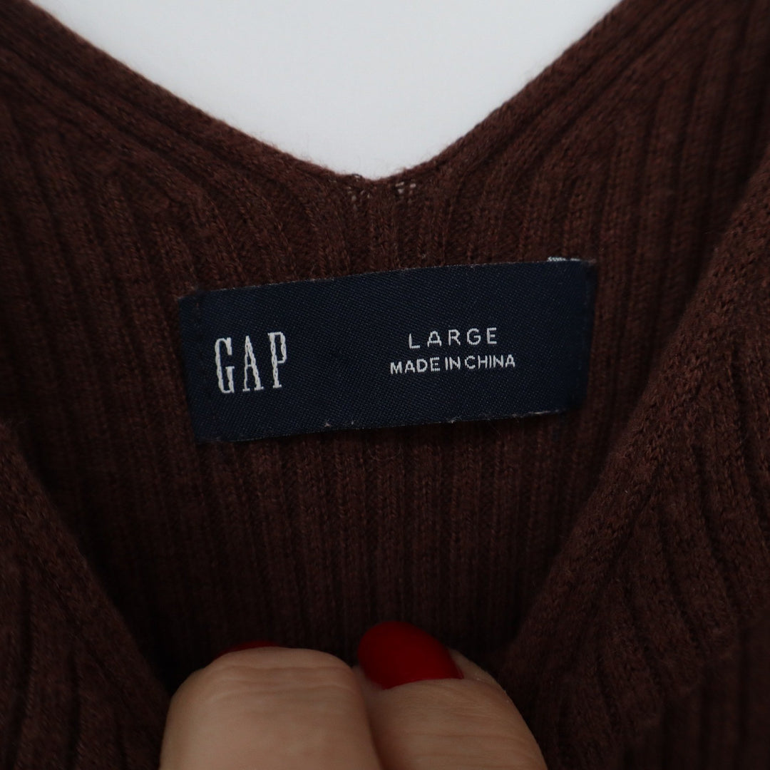 Gap Womens Brown Ribbed V-Neck Sweater Tank Top Cropped Size Large Cotton Blend
