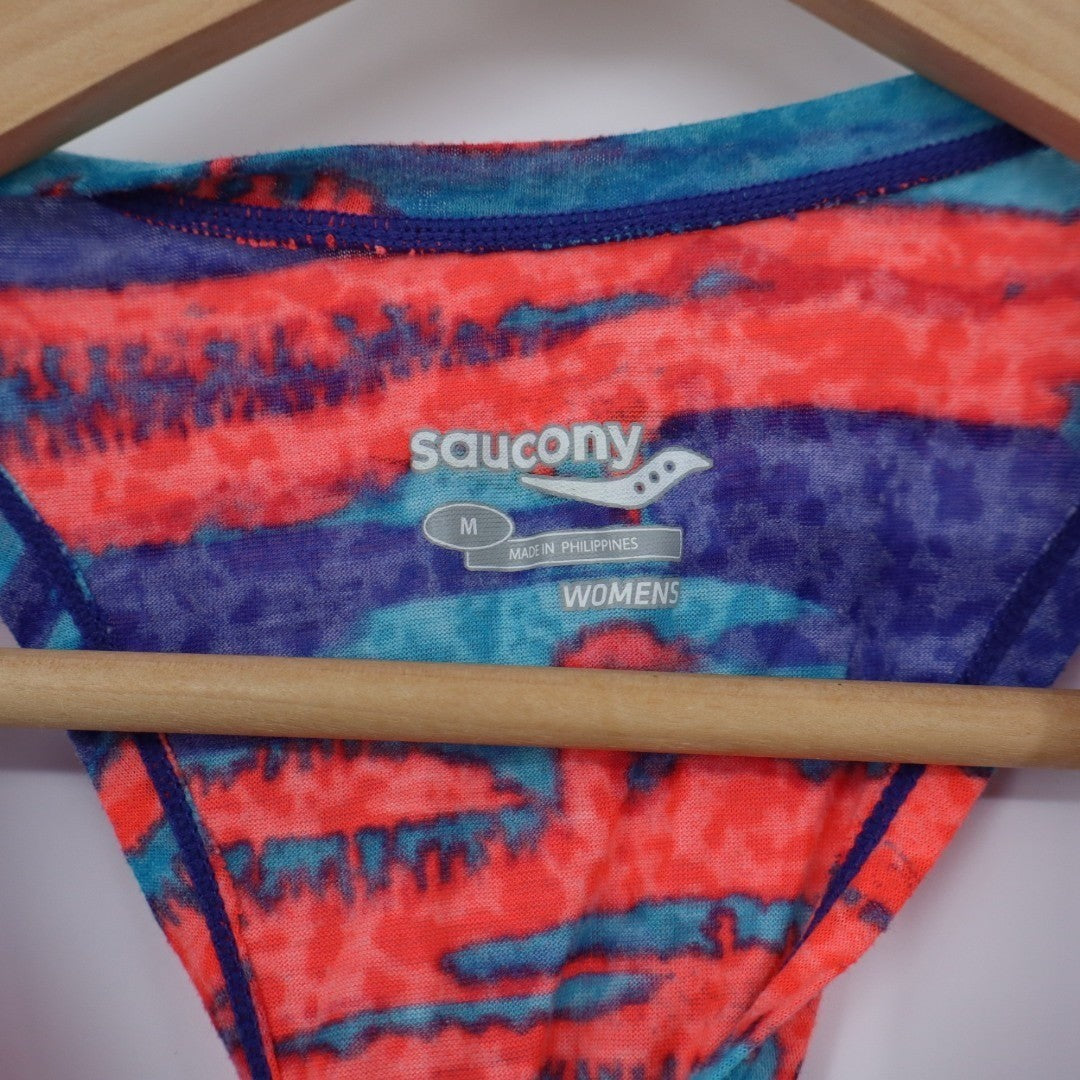 Saucony Tank Top Womens Medium Multicolor Abstract Running Gym Yoga Racerback