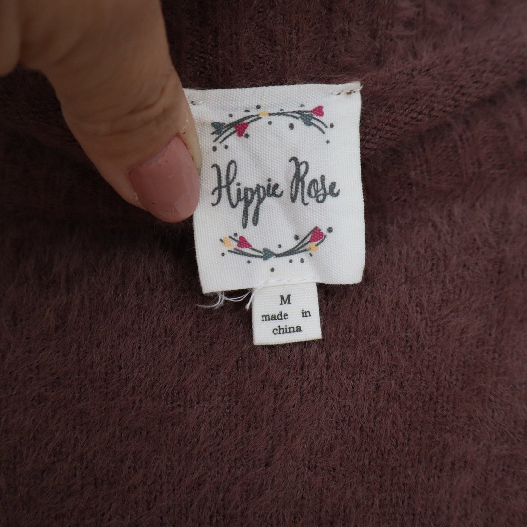 Hippie Rose Womens Mauve Eyelash Knit Fuzzy Sweater Crew Neck Size M