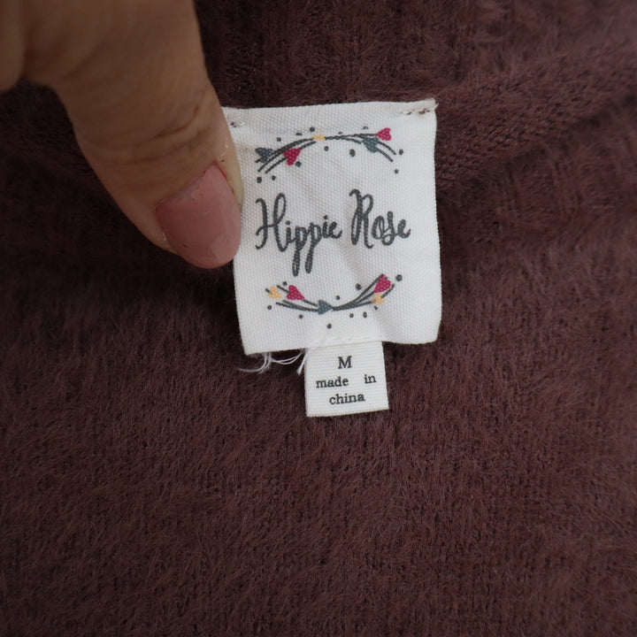 Hippie Rose Womens Mauve Eyelash Knit Fuzzy Sweater Crew Neck Size M