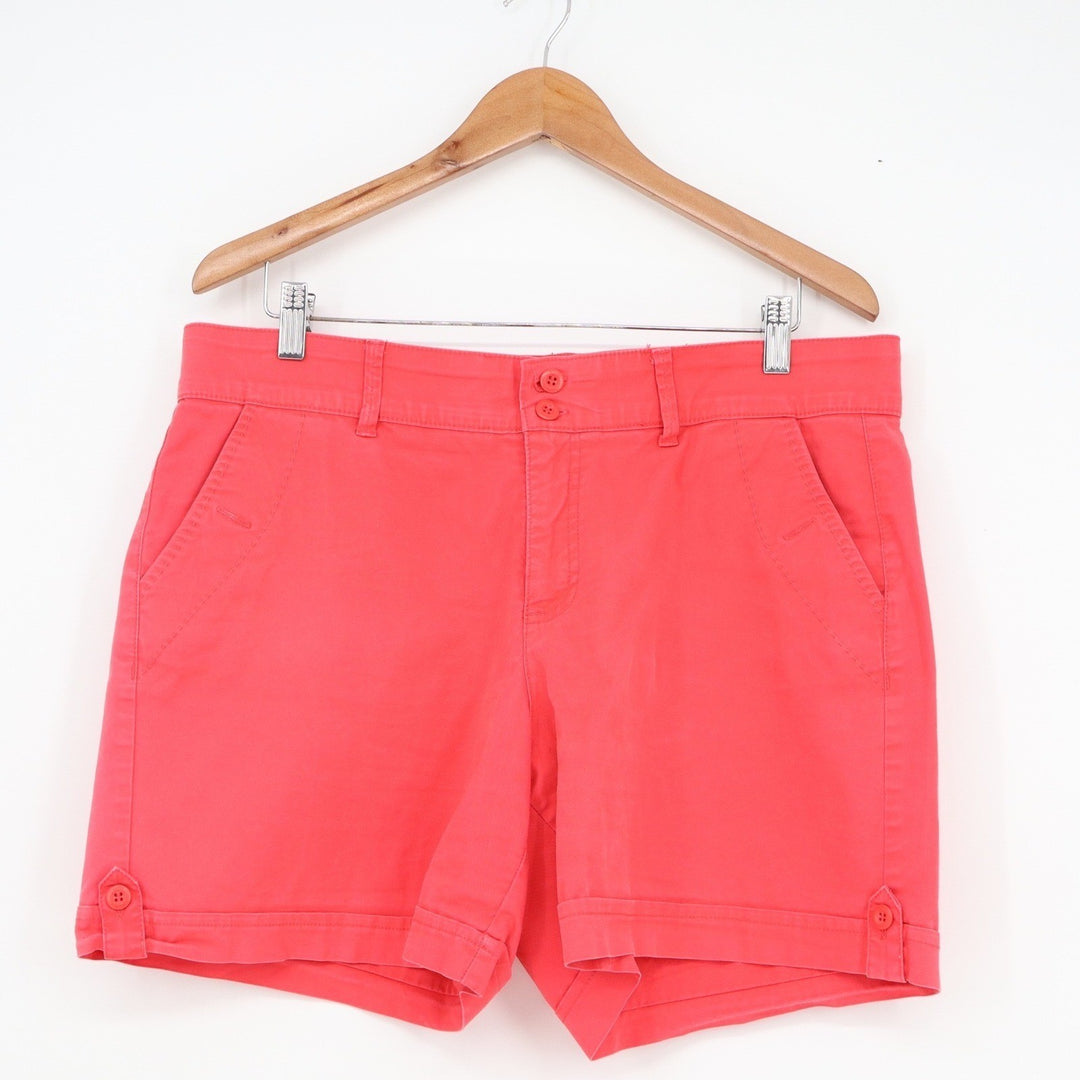 Gloria Vanderbilt Coral Pink Chino Shorts Womens Size 12 Stretch Mid Rise 6in