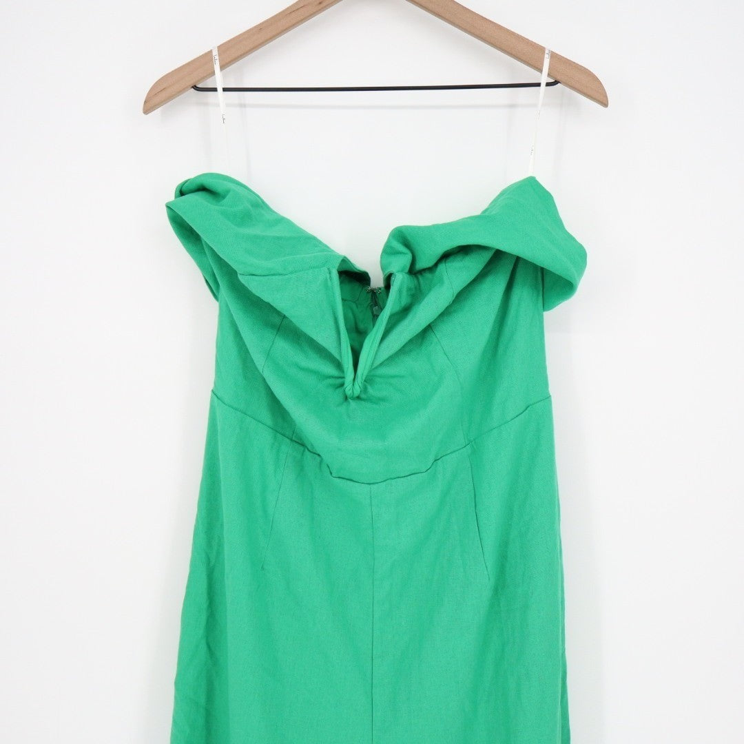 Lulus Sunshine Aura Strapless Jumpsuit Womens XL Green Lined Linen Tie-Front