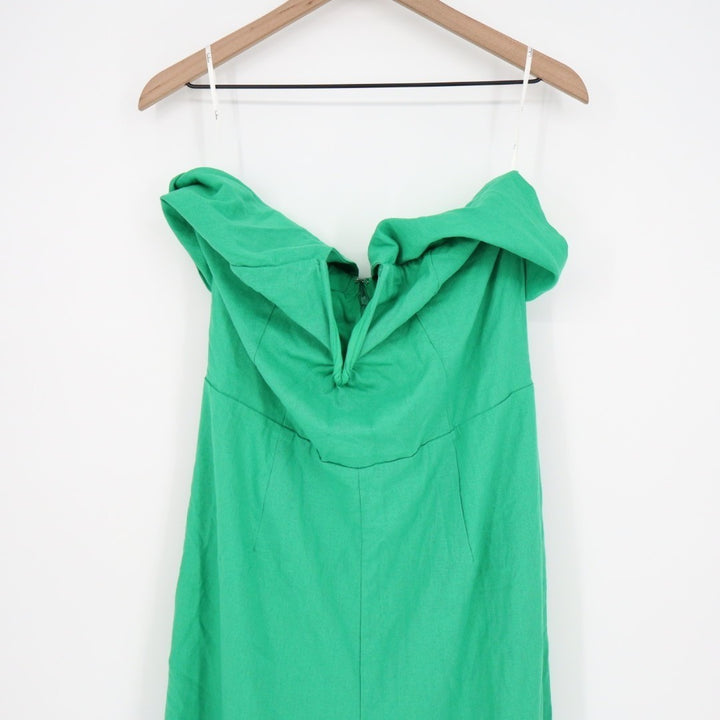 Lulus Sunshine Aura Strapless Jumpsuit Womens XL Green Lined Linen Tie-Front