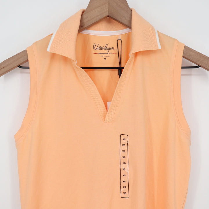 Walter Hagen Womens P11 Sleeveless Johnny Golf Polo Peach Fuzz Orange XS NEW