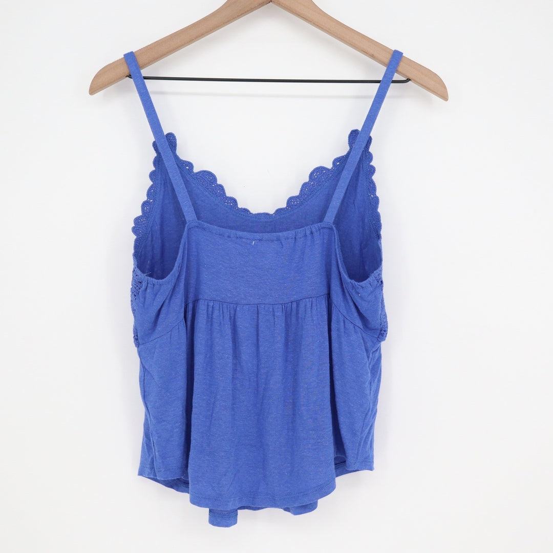 Eyeshadow Blue Crochet Lace Linen Blend Camisole Tank Top Small