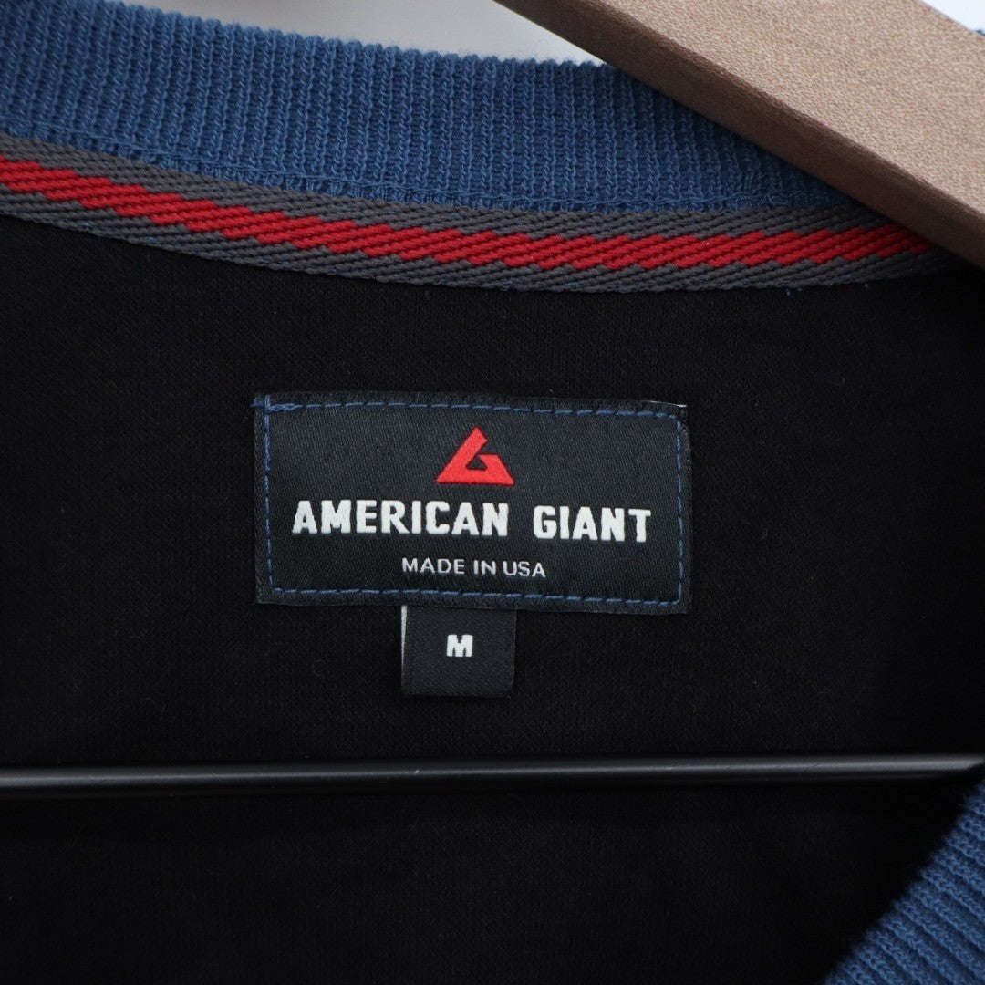 American Giant French Rib T-Shirt Men Medium Blue Black Colorblock Raglan Sleeve