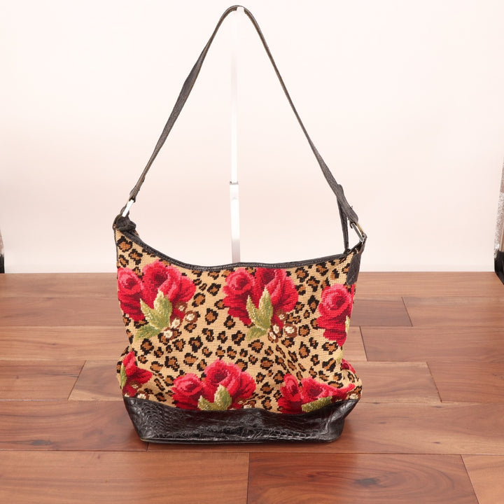 Clever Carriage Company Women Multi Floral Leopard Print Decorative Shoulder Bag