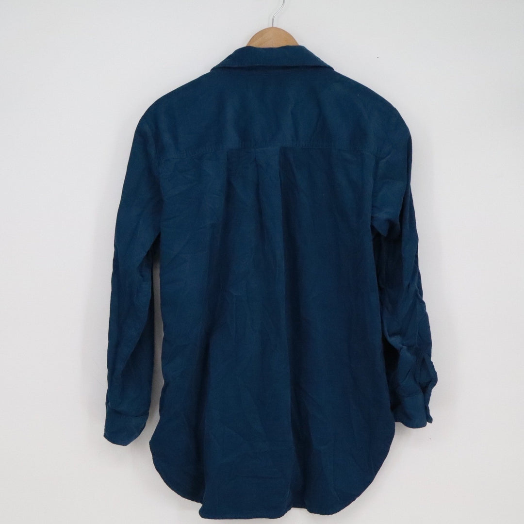 LOFT Women's Medium Teal Blue Corduroy Button Down Shirt Long Sleeve Cotton