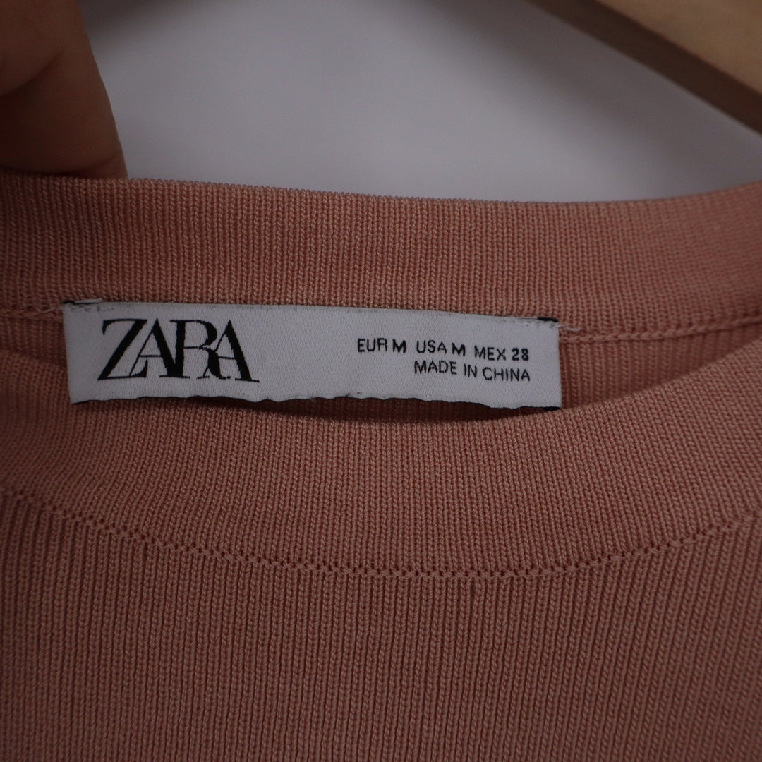 Zara Womens Pink Ribbed Twist Front Cutout Long Sleeve Mini Dress Medium 10580
